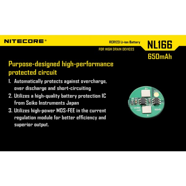 Nitecore NL166, Acumulator RCR123A, Li-Ion, 650 mAh, PCB - imagine 3